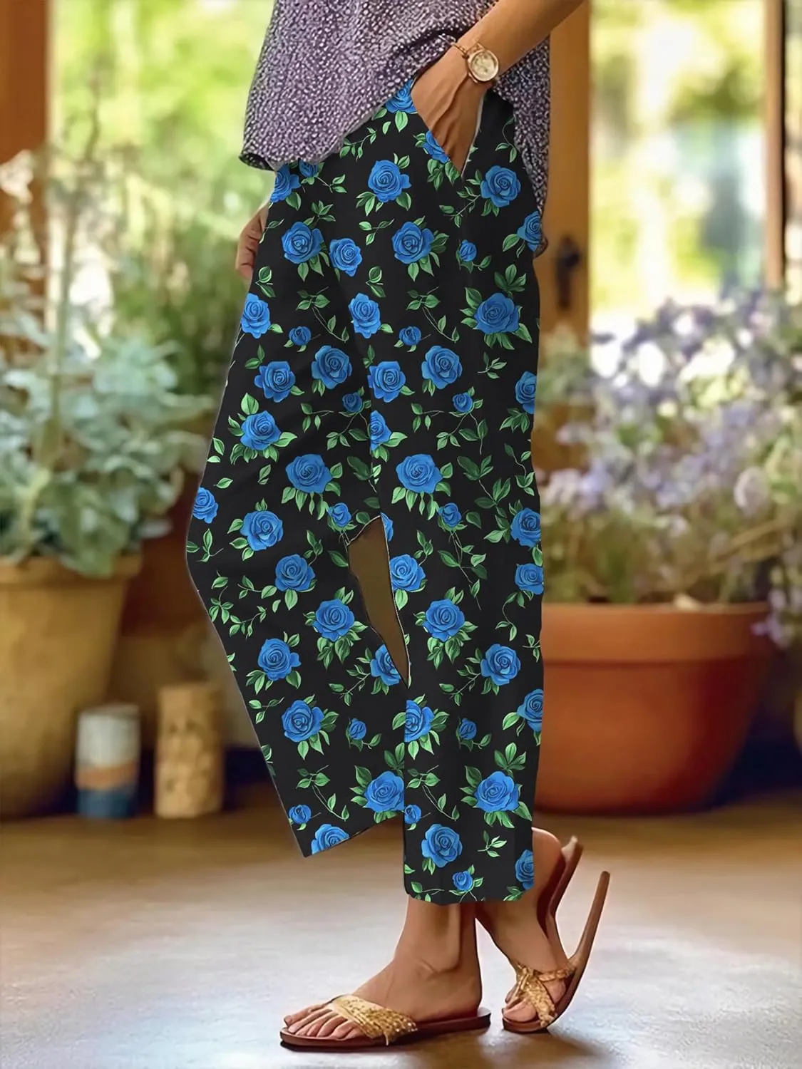 Trendy Pants for Women 2025 Plus Size Lightweight Elastic Waist Breathable Casual Beach Trousers with Pocket