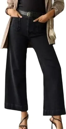 Tummy Control High Waisted Jeans,Wide Leg Cropped Denim Pants,Tummy Control Sailor Wide Leg Trouser