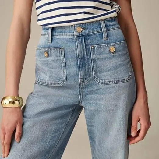 Tummy Control High Waisted Jeans,Wide Leg Cropped Denim Pants,Tummy Control Sailor Wide Leg Trouser