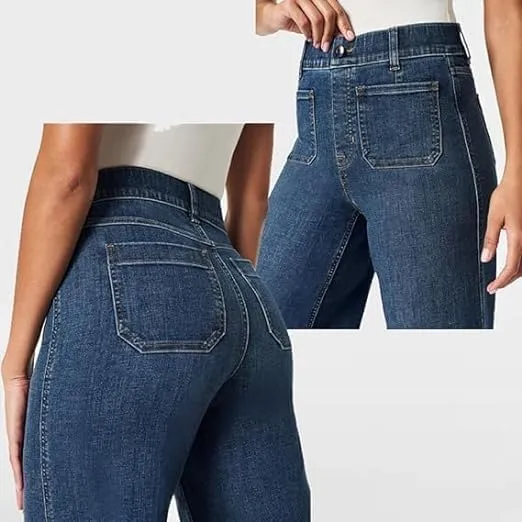 Tummy Control High Waisted Jeans,Wide Leg Cropped Denim Pants,Tummy Control Sailor Wide Leg Trouser