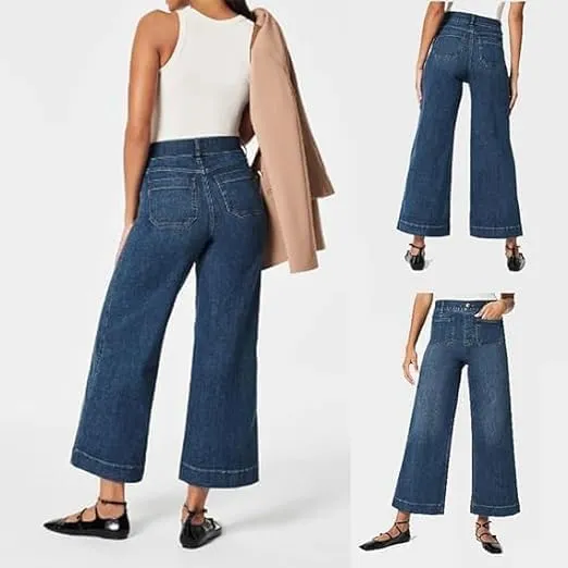 Tummy Control High Waisted Jeans,Wide Leg Cropped Denim Pants,Tummy Control Sailor Wide Leg Trouser