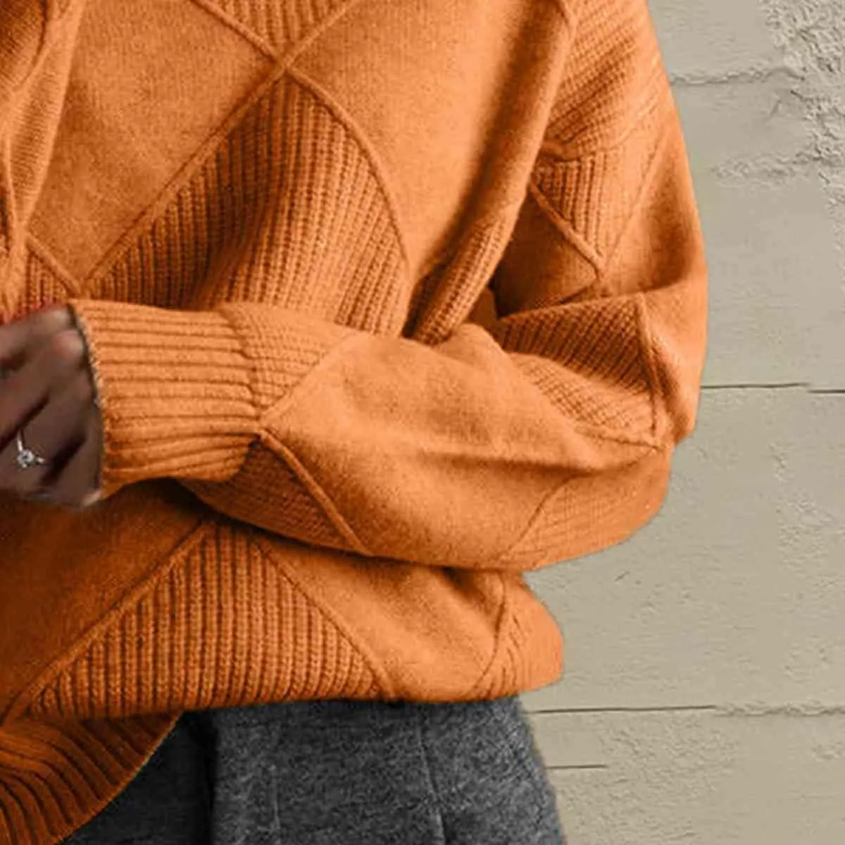 Turtleneck Pullover Sweater for Women Oversized Trendy Long Sleeve Chunky Knit Jumper Casual Comfy Soft Sweater