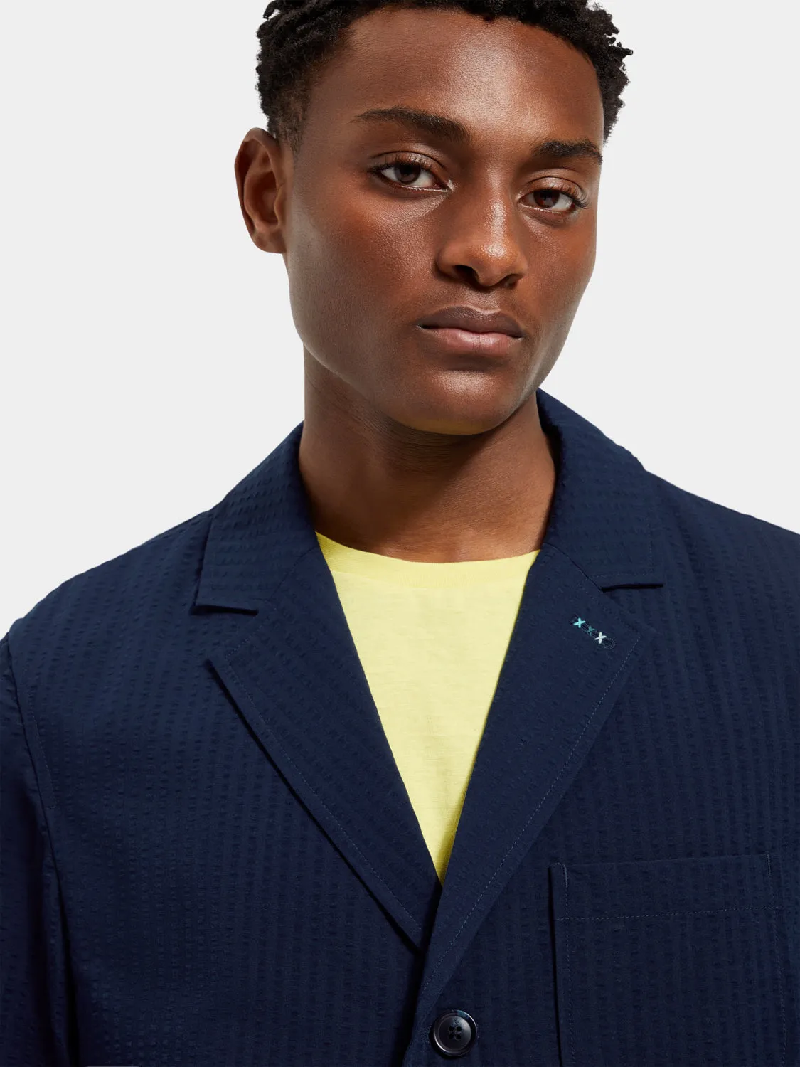 Unconstructed seersucker blazer