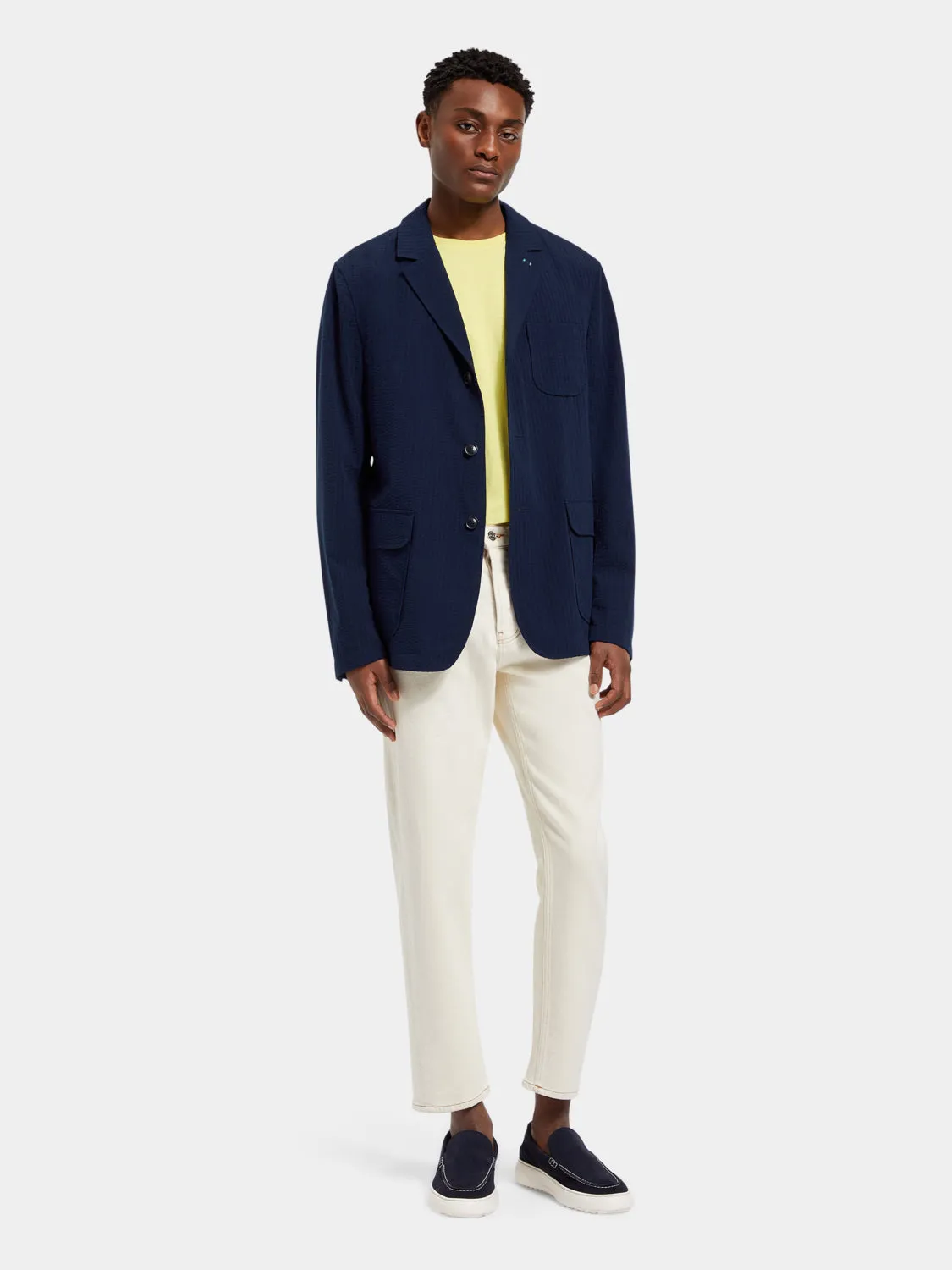 Unconstructed seersucker blazer