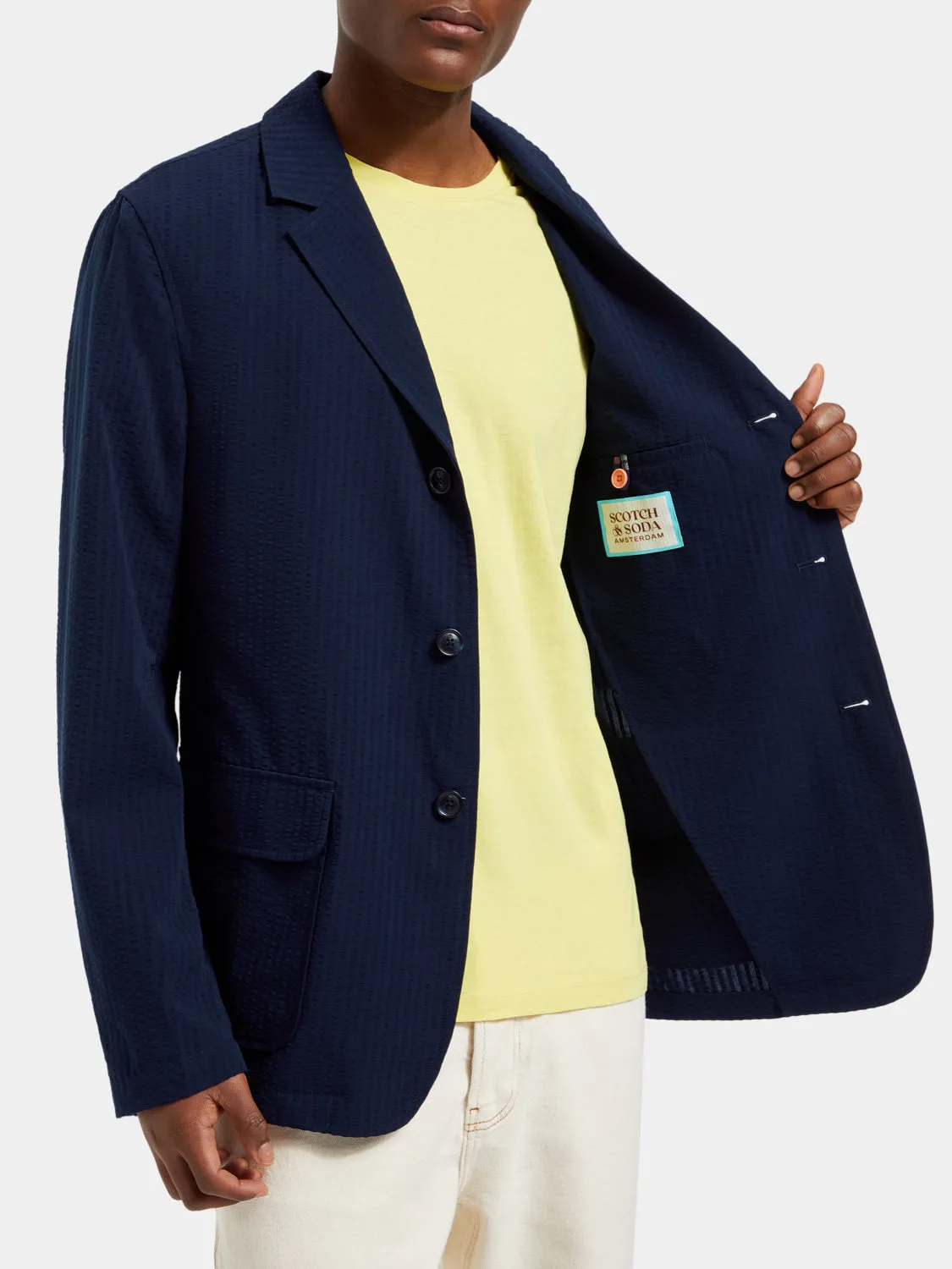 Unconstructed seersucker blazer