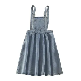 Vintage Denim Dress Sundress Korean Style Casual Mini Summer Women's Dresses Loose Student  Robe Femme Chic Fashion