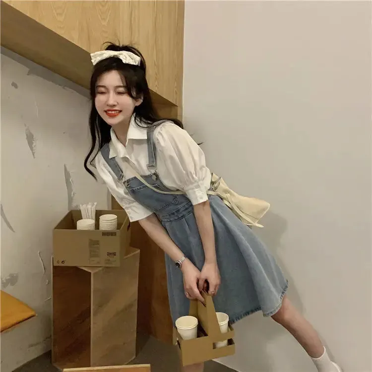 Vintage Denim Dress Sundress Korean Style Casual Mini Summer Women's Dresses Loose Student  Robe Femme Chic Fashion