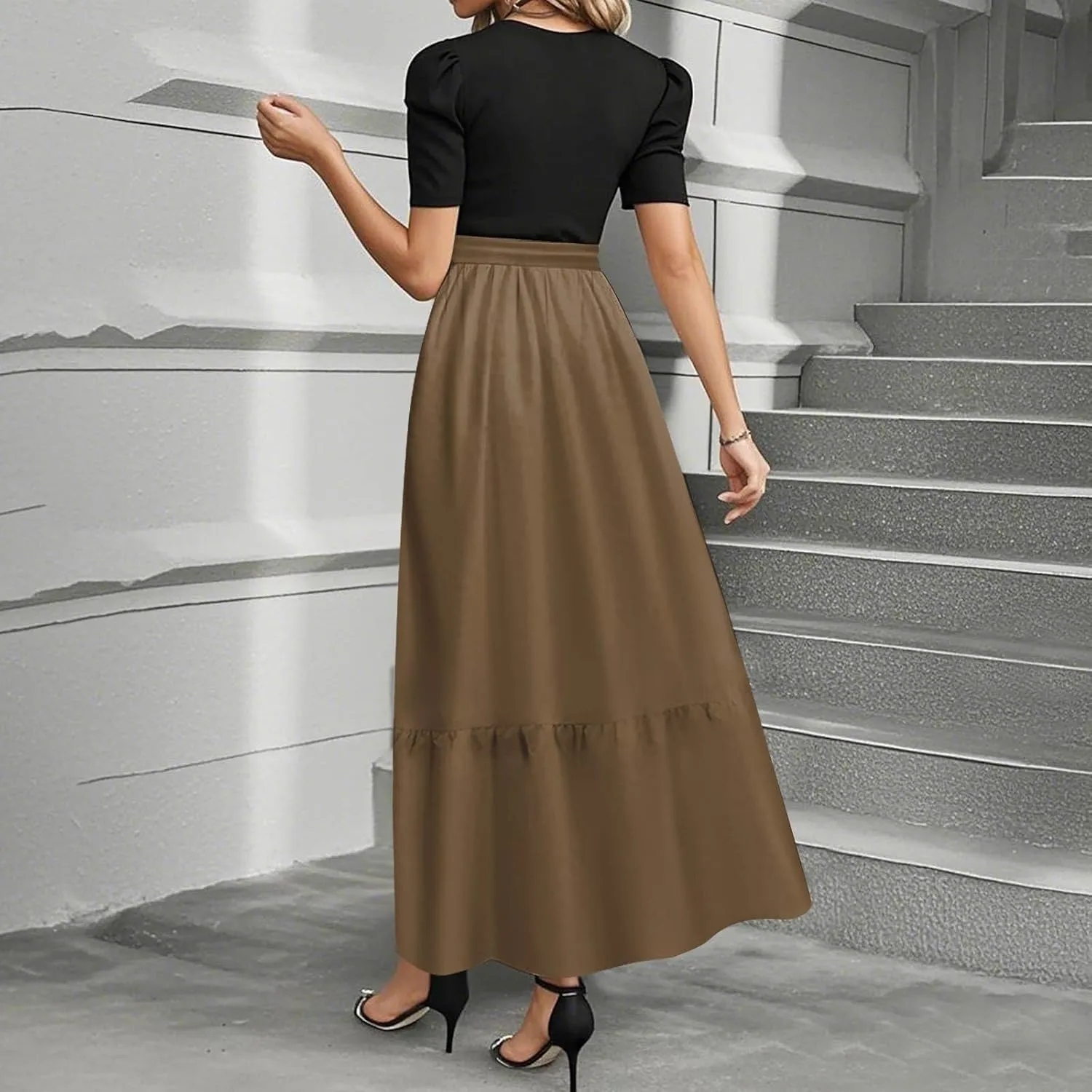 Wedding Guest Dresses for Women Summer Short Sleeve Floral Long Dress Elegant Party Cocktail A Line Flowy Maxi Dress