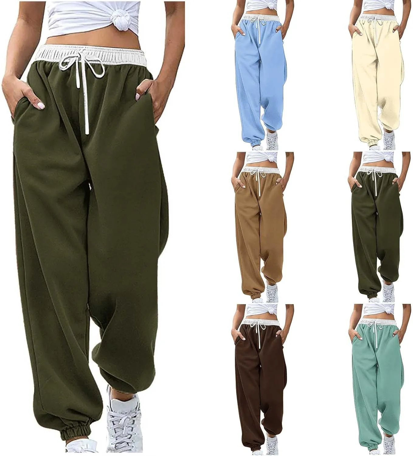 Women Drawstring Athletic Joggers Baggy Cinch Bottom Sweatpants Sport Workout Active Baggy Lounge Trousers