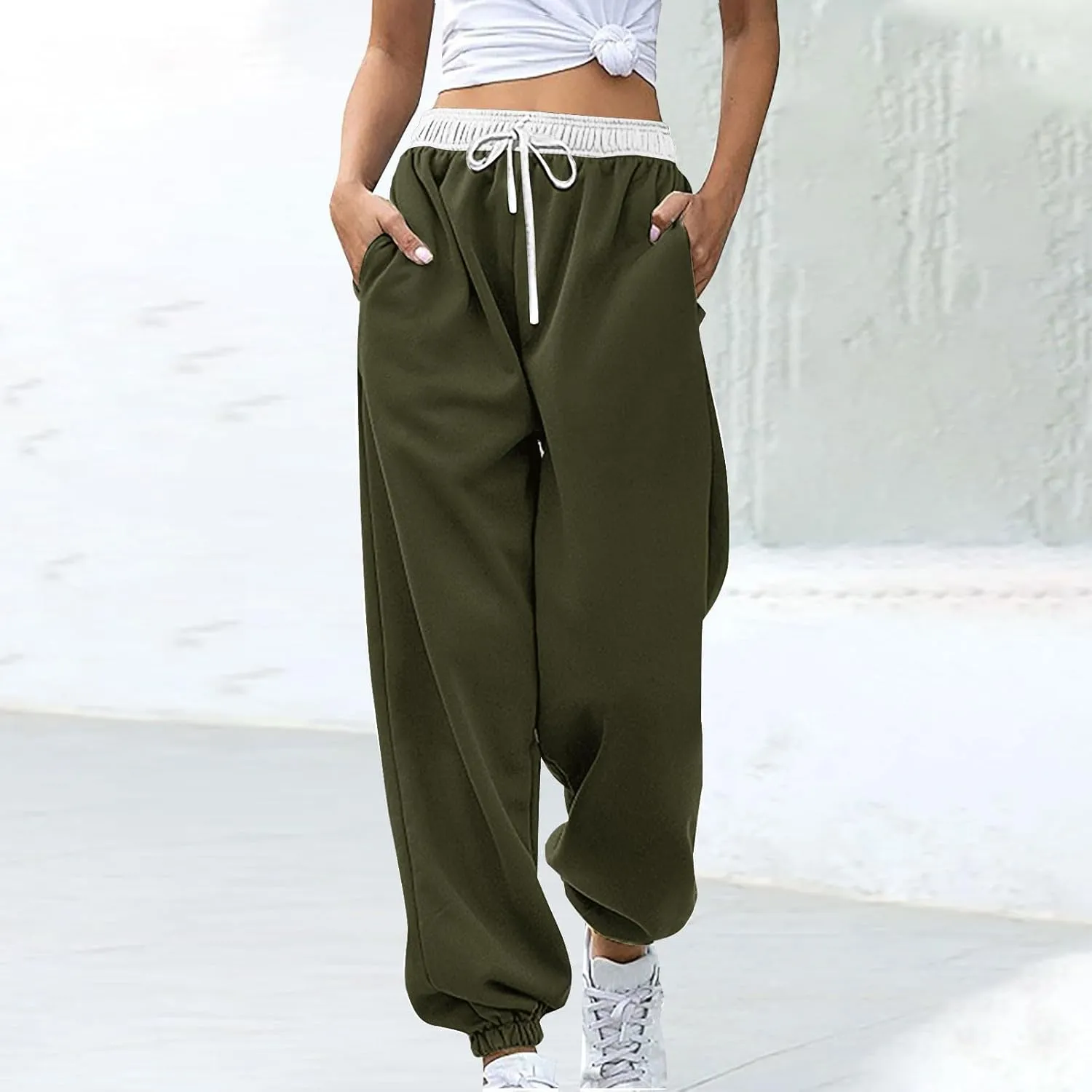 Women Drawstring Athletic Joggers Baggy Cinch Bottom Sweatpants Sport Workout Active Baggy Lounge Trousers