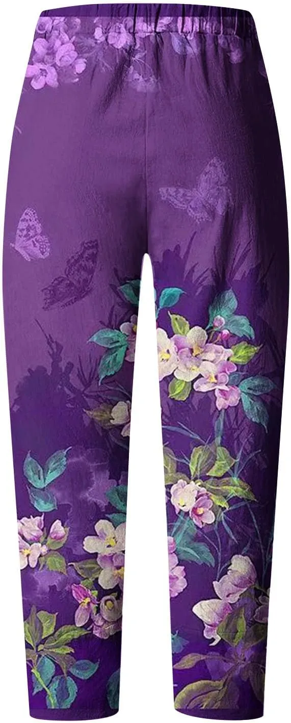 Women Linen Wide Leg Baggy Sweatpants Plus Size Breathable Exotic Trousers Amazing Travel Elastic Waist Beach Pants