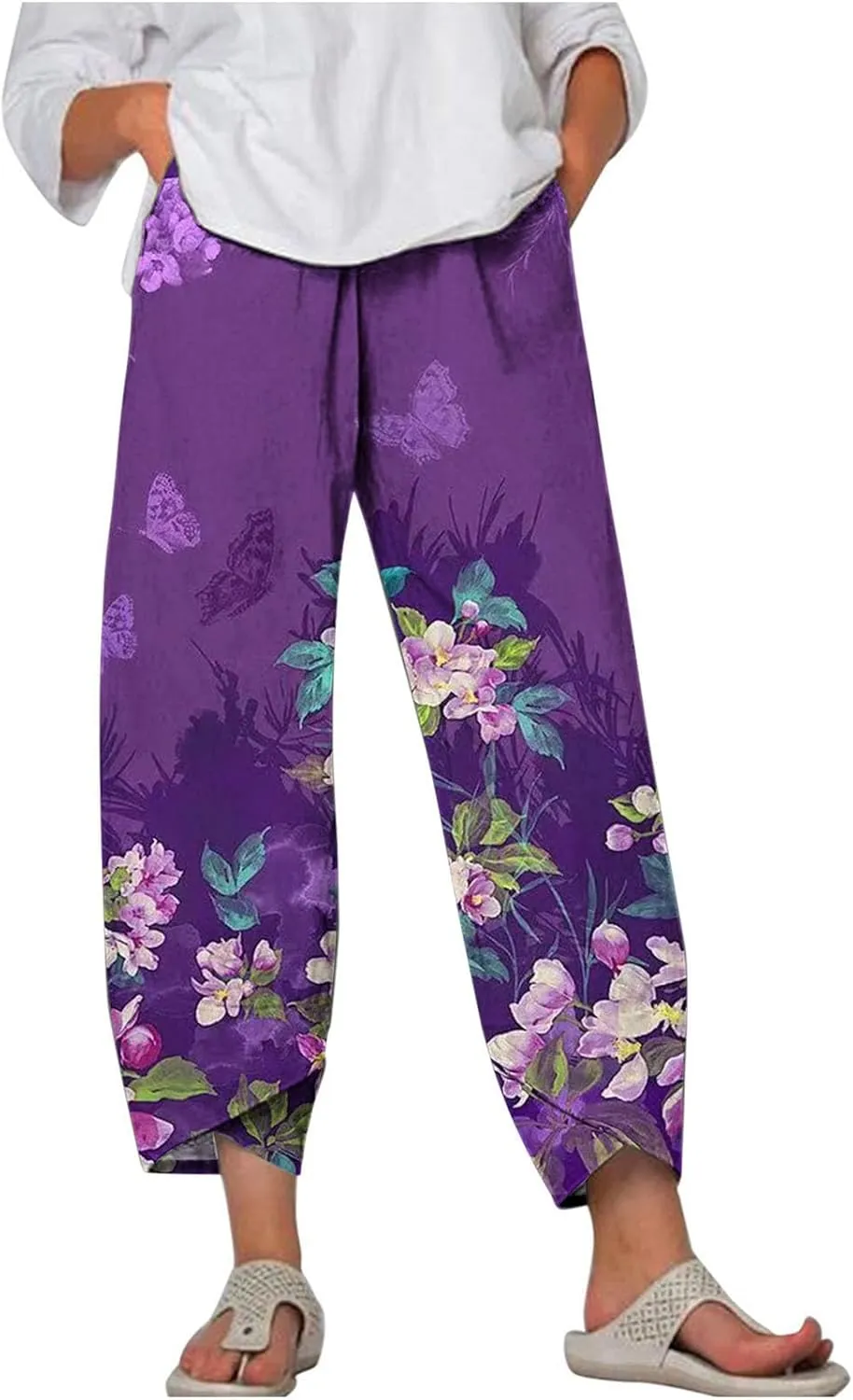 Women Linen Wide Leg Baggy Sweatpants Plus Size Breathable Exotic Trousers Amazing Travel Elastic Waist Beach Pants