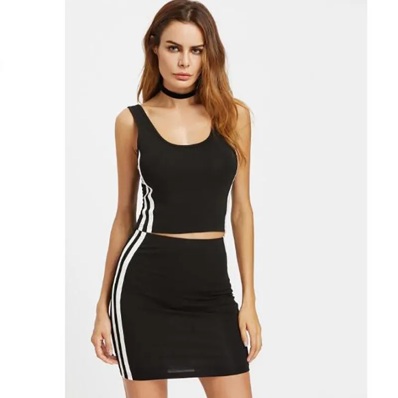 Women Sleeveless Crop Top Mini Skirt Two Piece Set