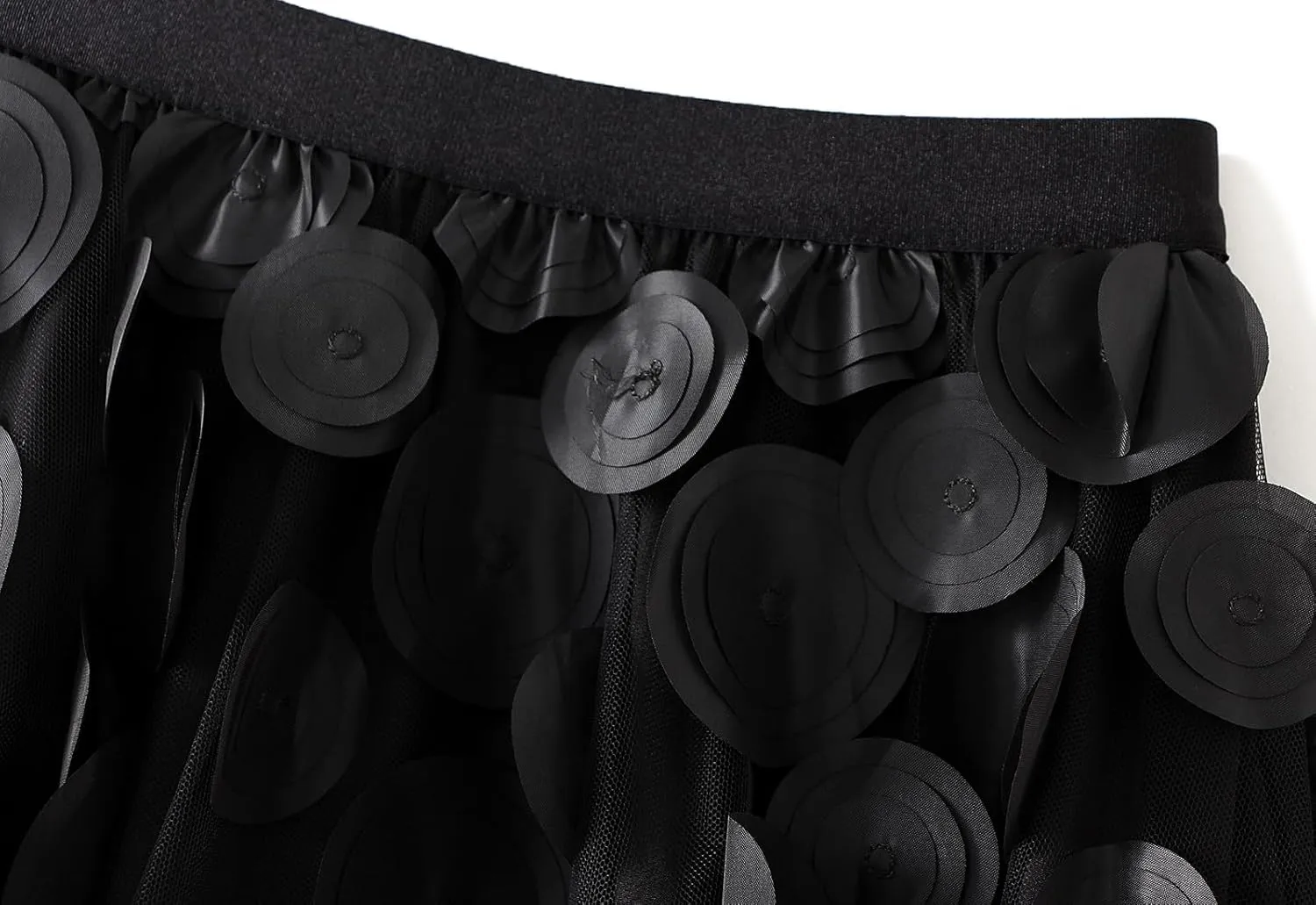 Women Tulle Midi Skirt High Elastic Waist 3D Polka Dot Mesh Skirt A-Line Layered Bubble Skirt Graduation Dress