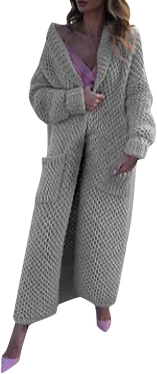 Women's Cardigan Long Sleeve Chunky Knit Sweater With Embroidered High Waisted Oversized Fit Soft Elegant Loose Tops