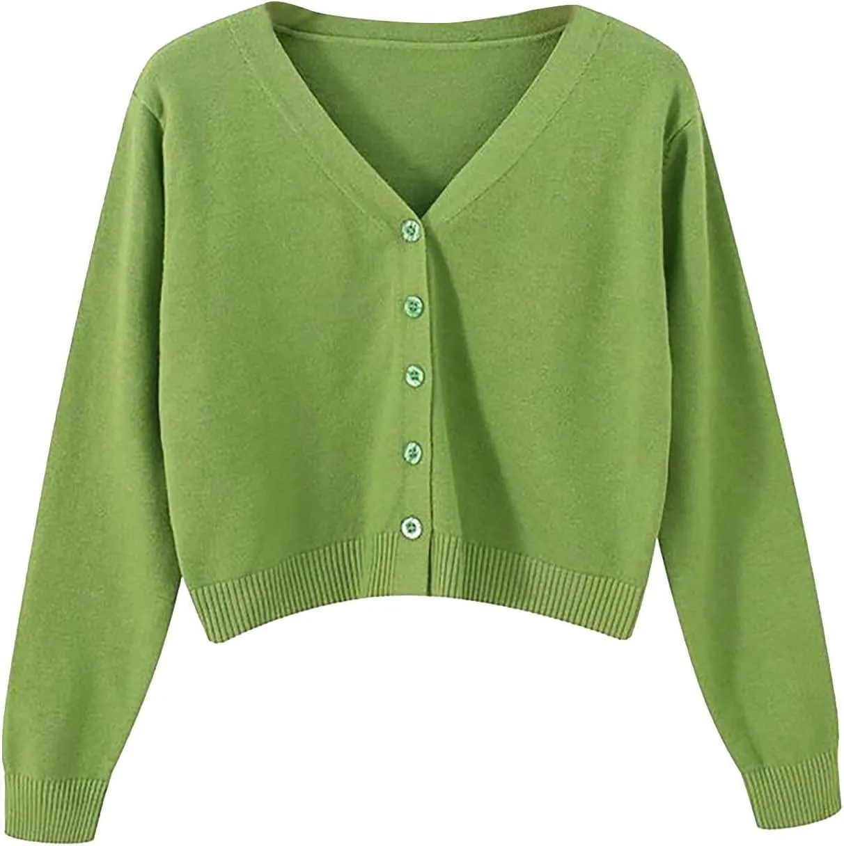 Womens Cropped Cardigan Sweatshirts V Neck Long Sleeves Sweater Soft Button Down Pullovers Plain Lightweight Tops