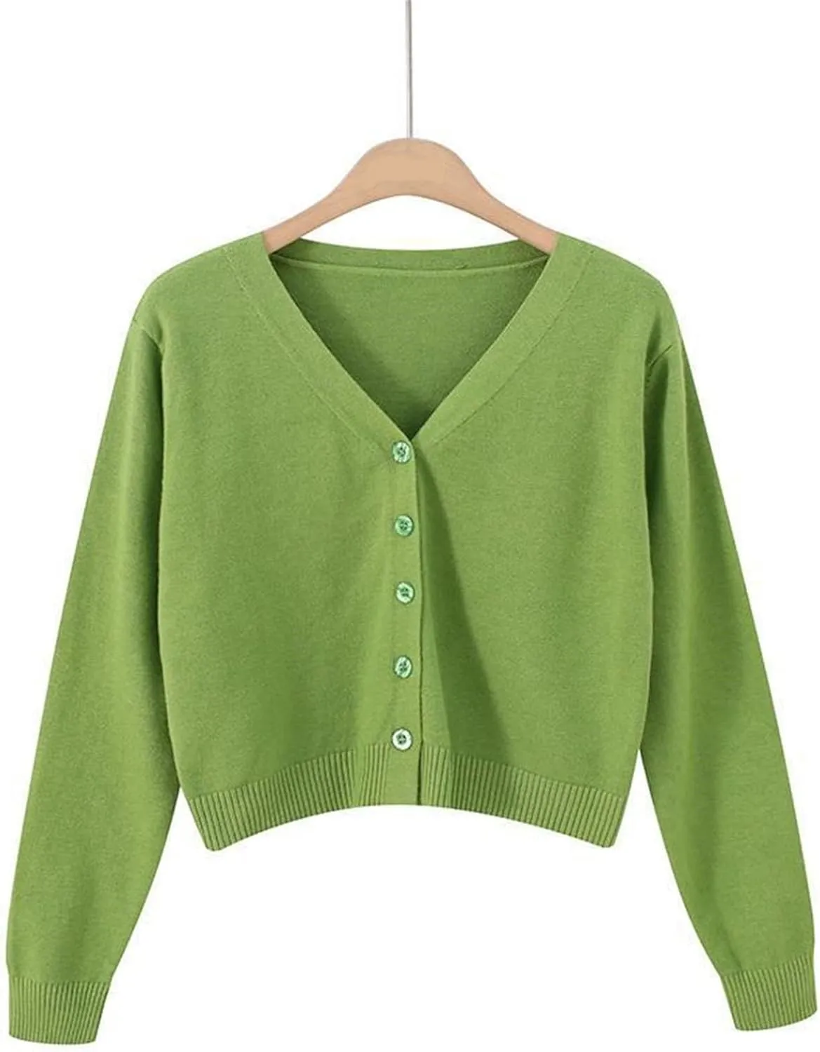 Womens Cropped Cardigan Sweatshirts V Neck Long Sleeves Sweater Soft Button Down Pullovers Plain Lightweight Tops