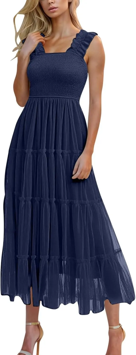 Womens Dresses Sexy Waist-Length Sleeveless Beach Dress Lightweight Breathable Casual Loose Swing Midi Dresses