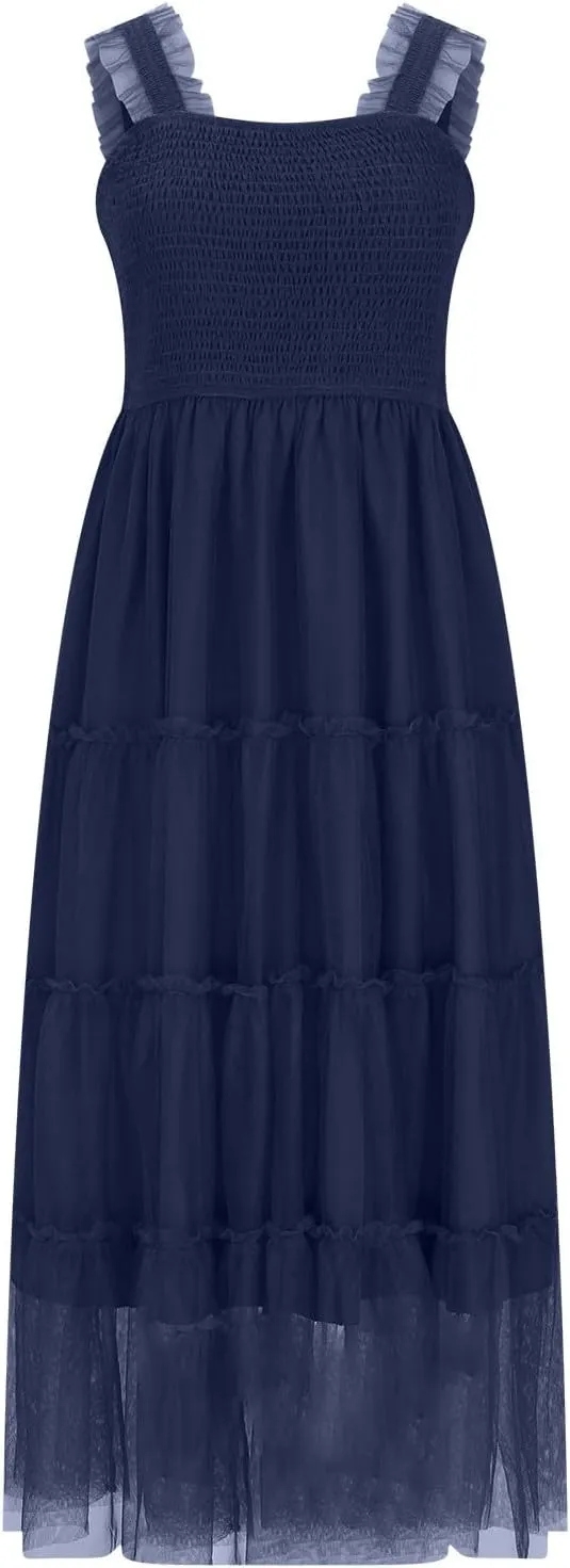 Womens Dresses Sexy Waist-Length Sleeveless Beach Dress Lightweight Breathable Casual Loose Swing Midi Dresses