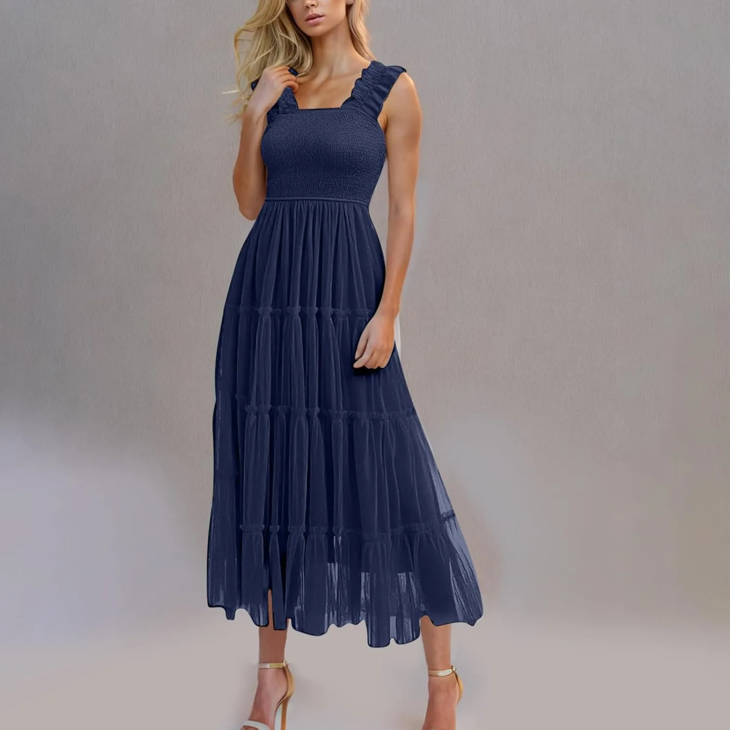 Womens Dresses Sexy Waist-Length Sleeveless Beach Dress Lightweight Breathable Casual Loose Swing Midi Dresses