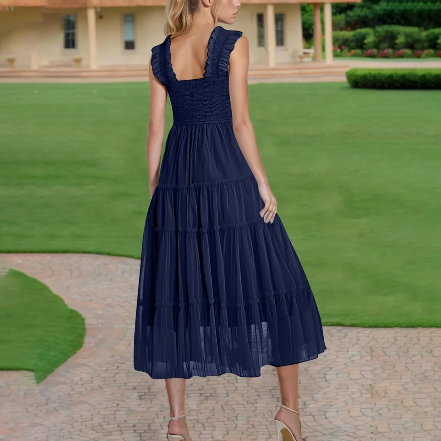 Womens Dresses Sexy Waist-Length Sleeveless Beach Dress Lightweight Breathable Casual Loose Swing Midi Dresses