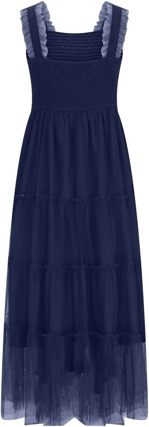 Womens Dresses Sexy Waist-Length Sleeveless Beach Dress Lightweight Breathable Casual Loose Swing Midi Dresses