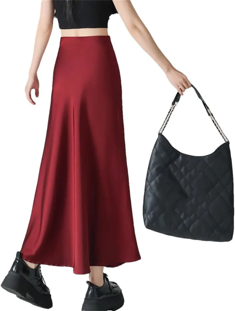 Women's High Waist Satin A Line Skirt Casual Work Office Beach Holiday Fishtail Skirt