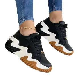 Women’s Lace-Up Sports Sneakers - Comfortable Mid-Heel Shoes