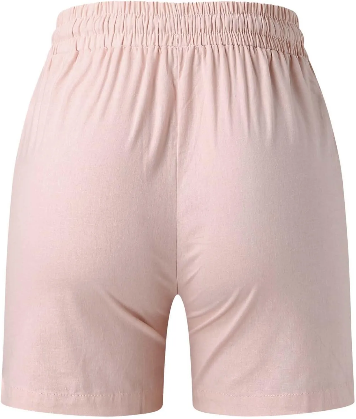 Womens Linen Shorts Summer Casual High Waisted Drawstring Elastic Shorts Cotton Wide Leg Summer Casual Shorts with Pockets