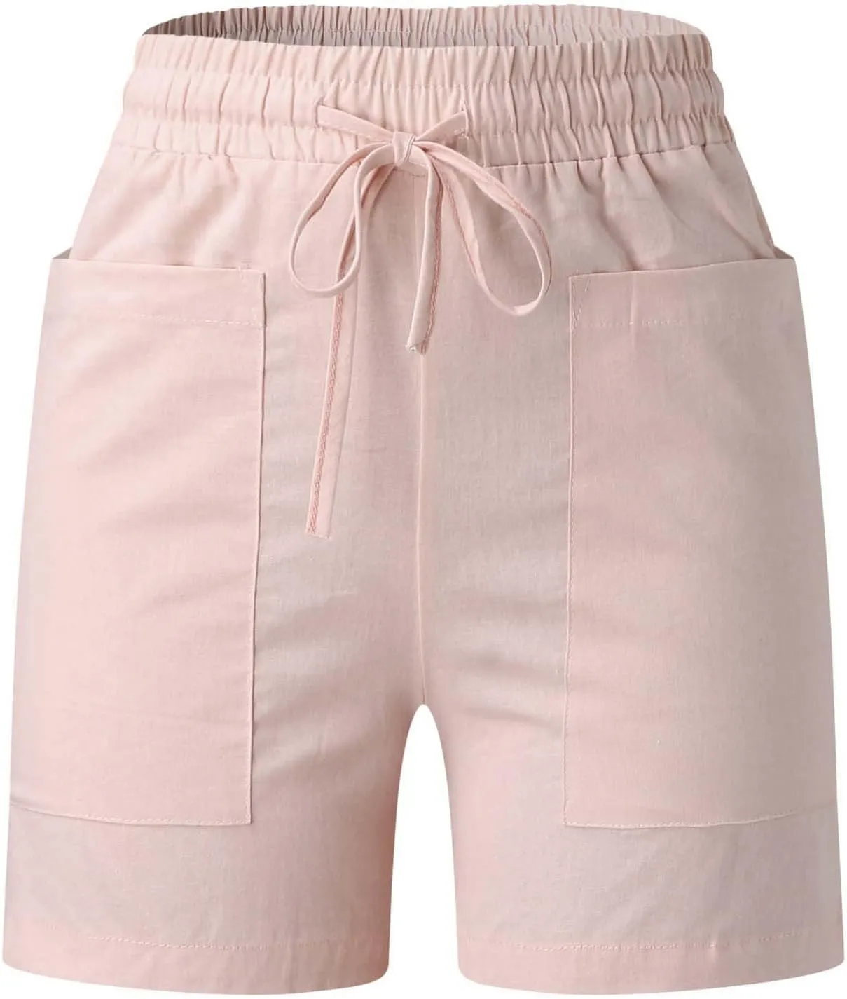 Womens Linen Shorts Summer Casual High Waisted Drawstring Elastic Shorts Cotton Wide Leg Summer Casual Shorts with Pockets