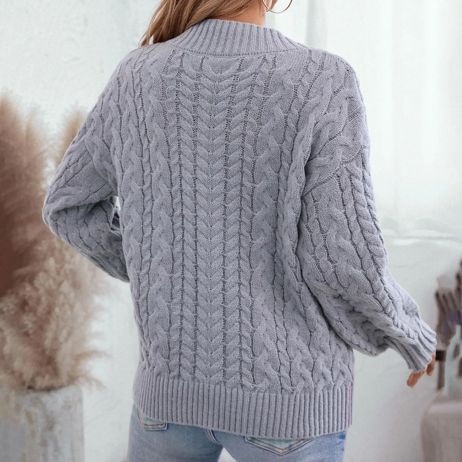 Women's Long Sleeve V Neck Cable Knit Sweater Jumper 2024 Fall Pullover Tops Cute Soft Ladies Dressy Casual Outfits