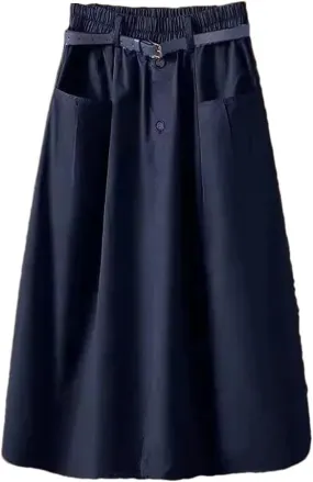 Women's Office Work Pencil Skirt Stretch High Waist with Pockets Business Casual Mid-Length Skirt