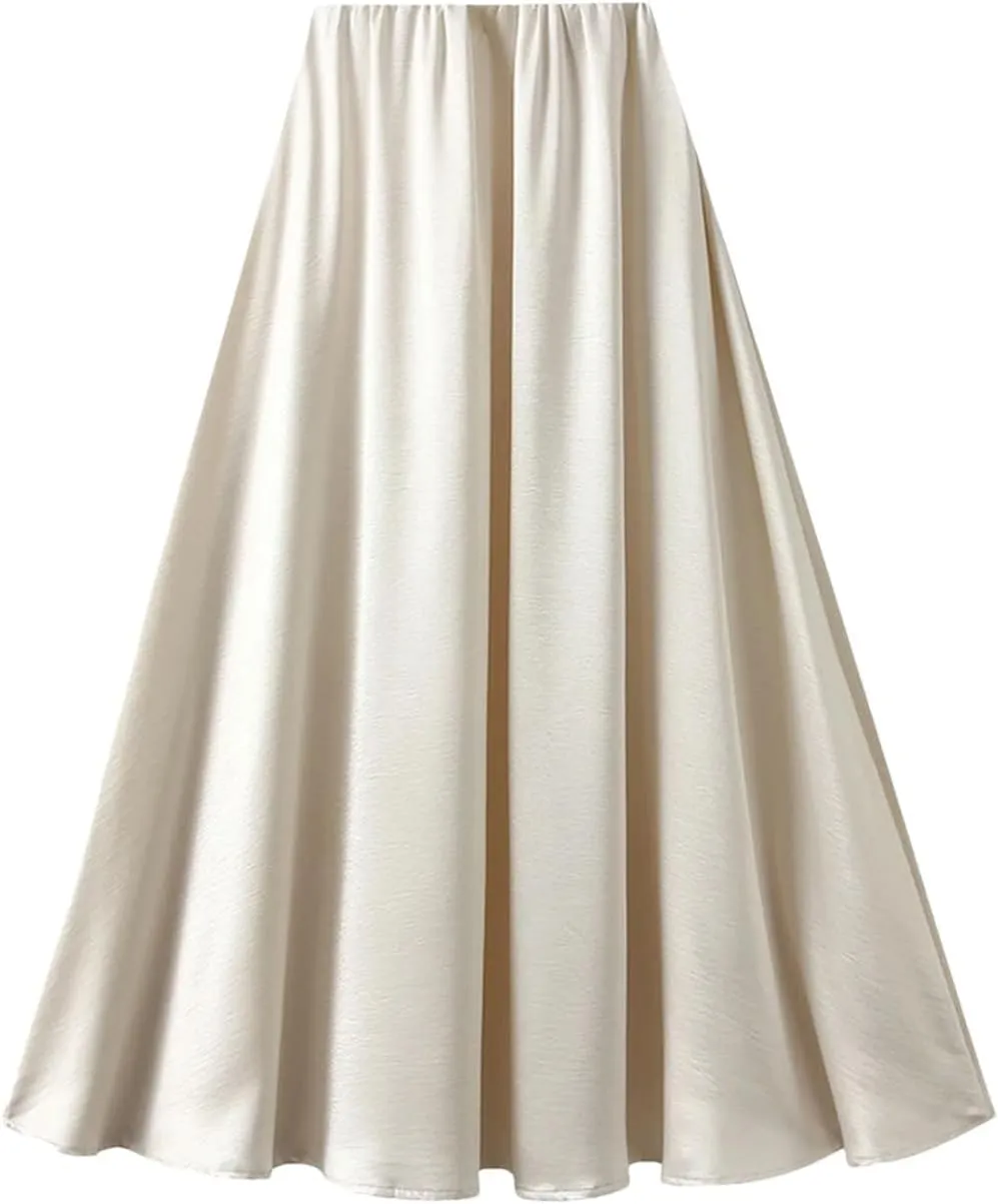 Women's Satin A-Line Skirt Casual High Waist Fashion Summer Beach Holiday Midi Skirt