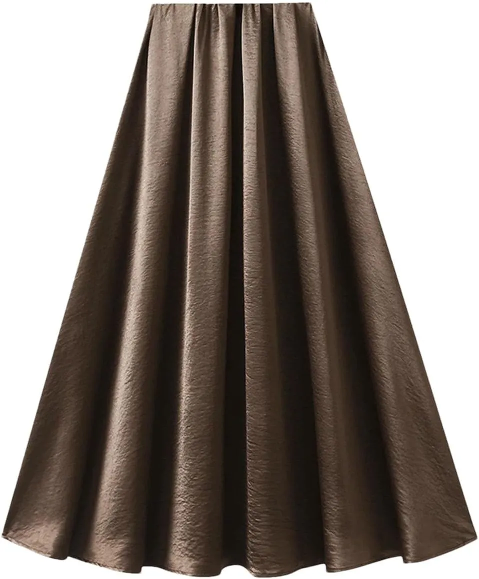 Women's Satin A-Line Skirt Casual High Waist Fashion Summer Beach Holiday Midi Skirt