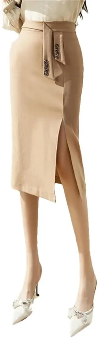 Women's Slit Fishtail Skirt High Waist Button Stretch Slim Work Business Pencil Skirt