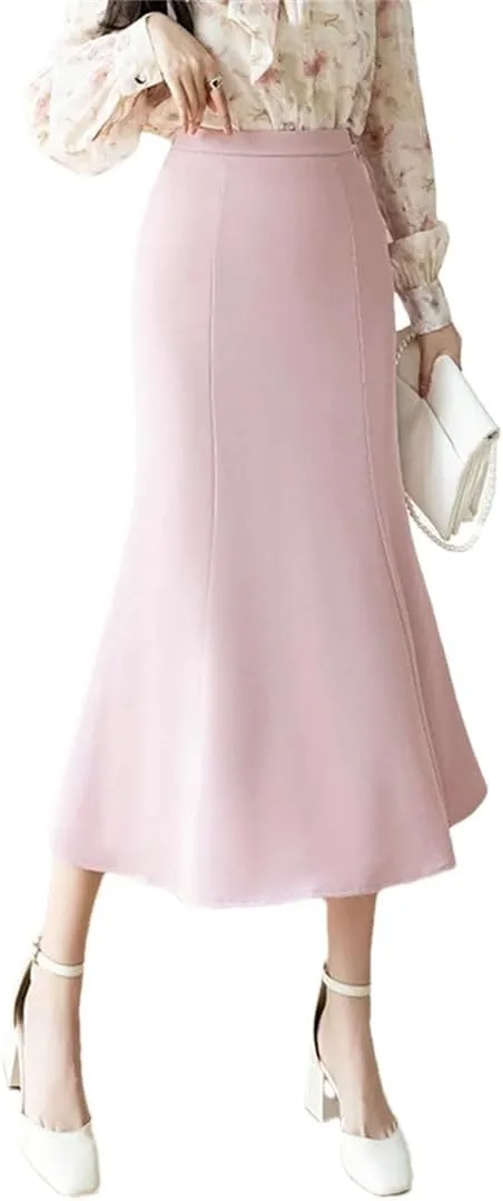 Women's Summer Pencil Skirt Stretch High Waist Work Office Slim Medium Length Fishtail Skirt