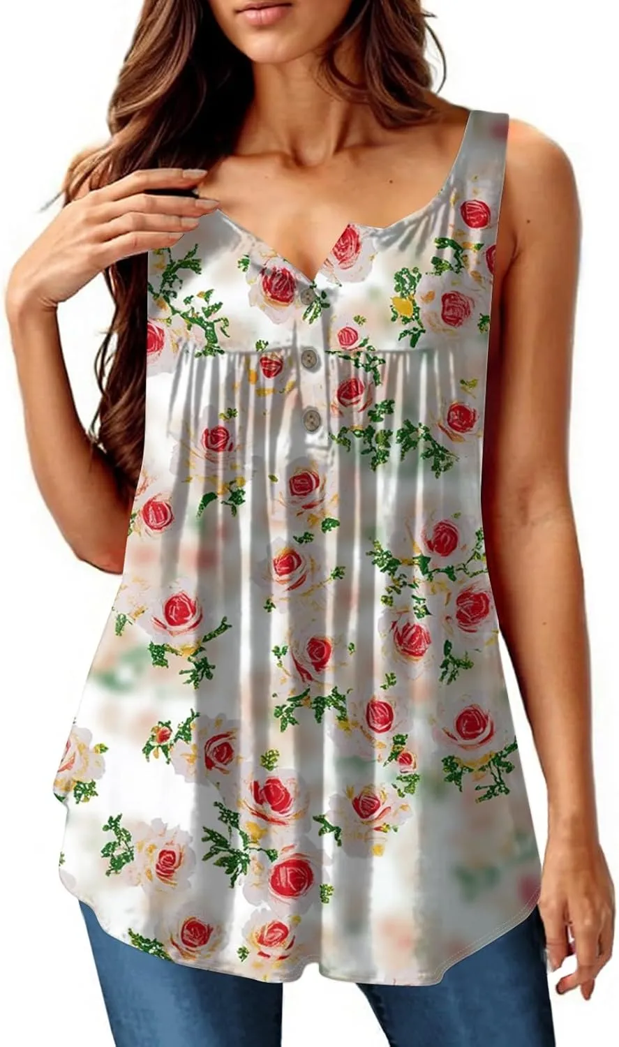 Womens Trendy Tank Tops 2025 Loose Fit Summer Sleeveless V Neck Button Down Shirt Casual Trendy Outfits Clothes