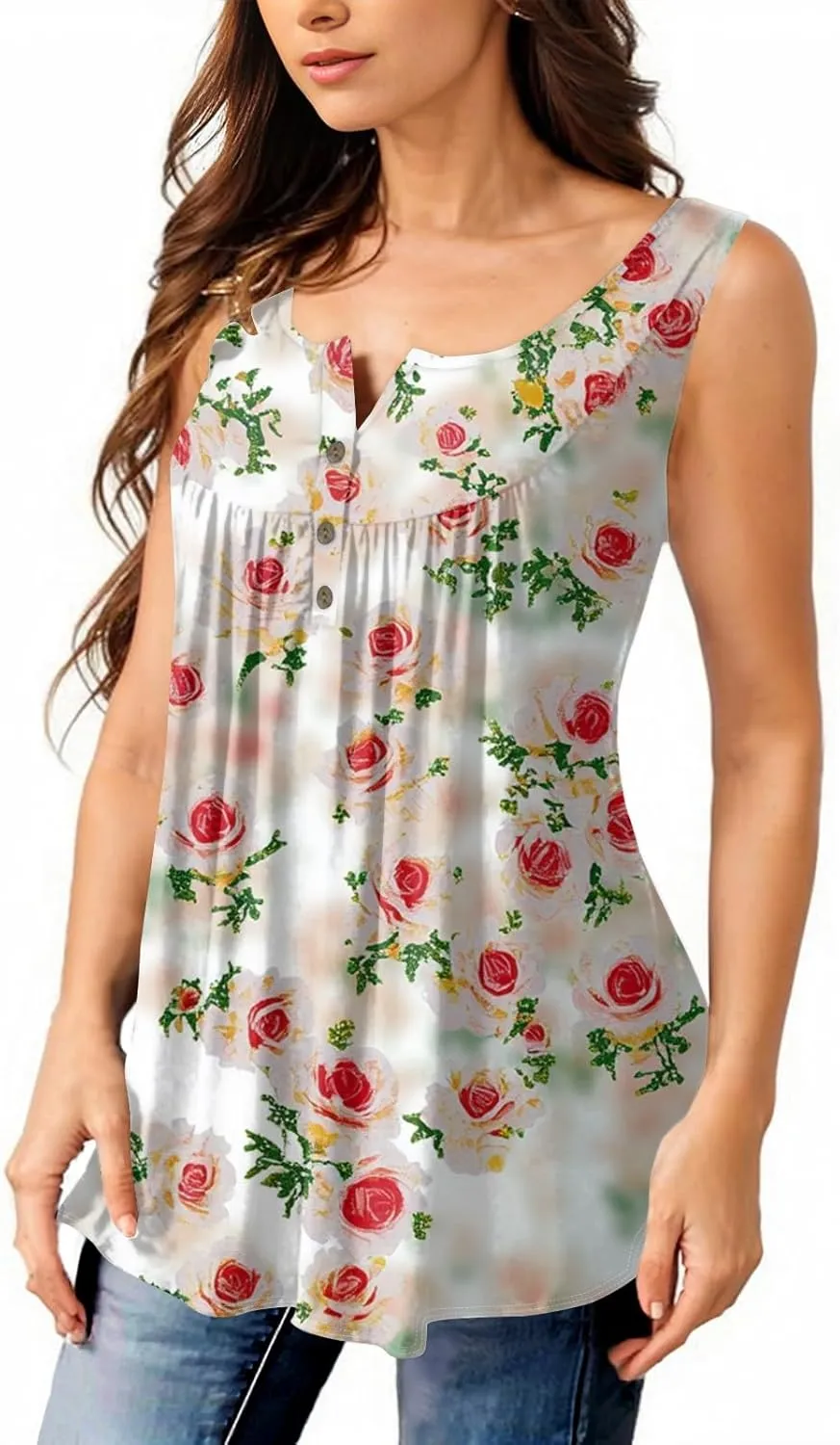 Womens Trendy Tank Tops 2025 Loose Fit Summer Sleeveless V Neck Button Down Shirt Casual Trendy Outfits Clothes